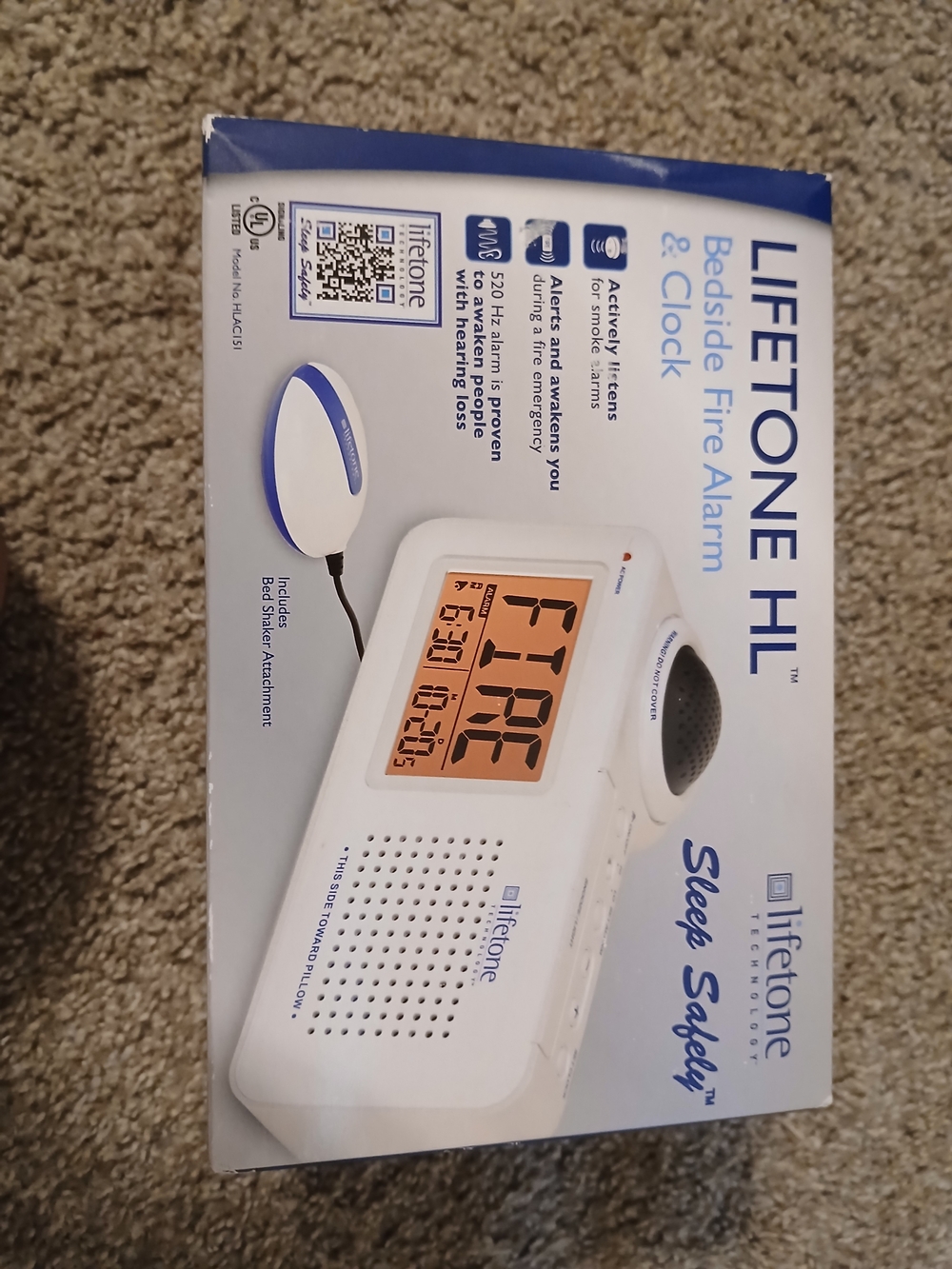 Lifetone HI Bedside Fire Alarm & Clock New